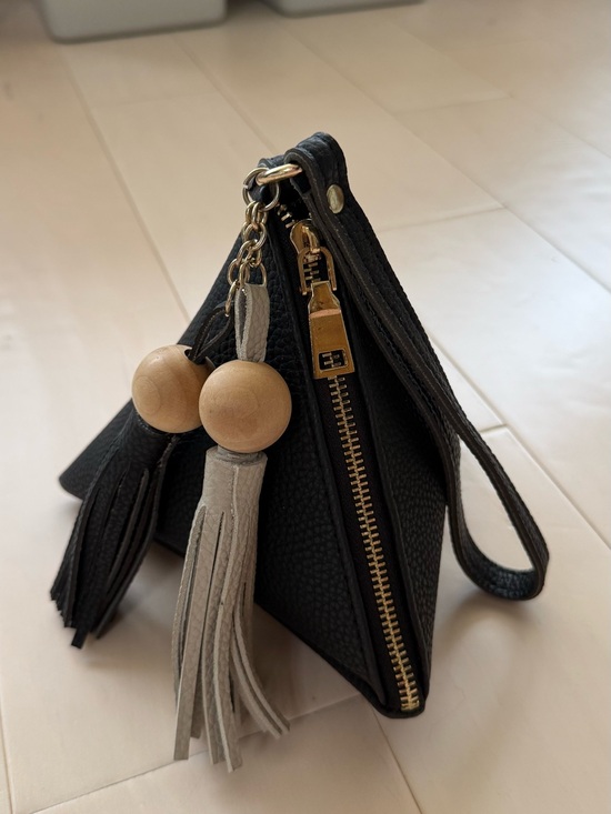 Handbags - Black Triangle Wristlet Bag with Tassel Charm